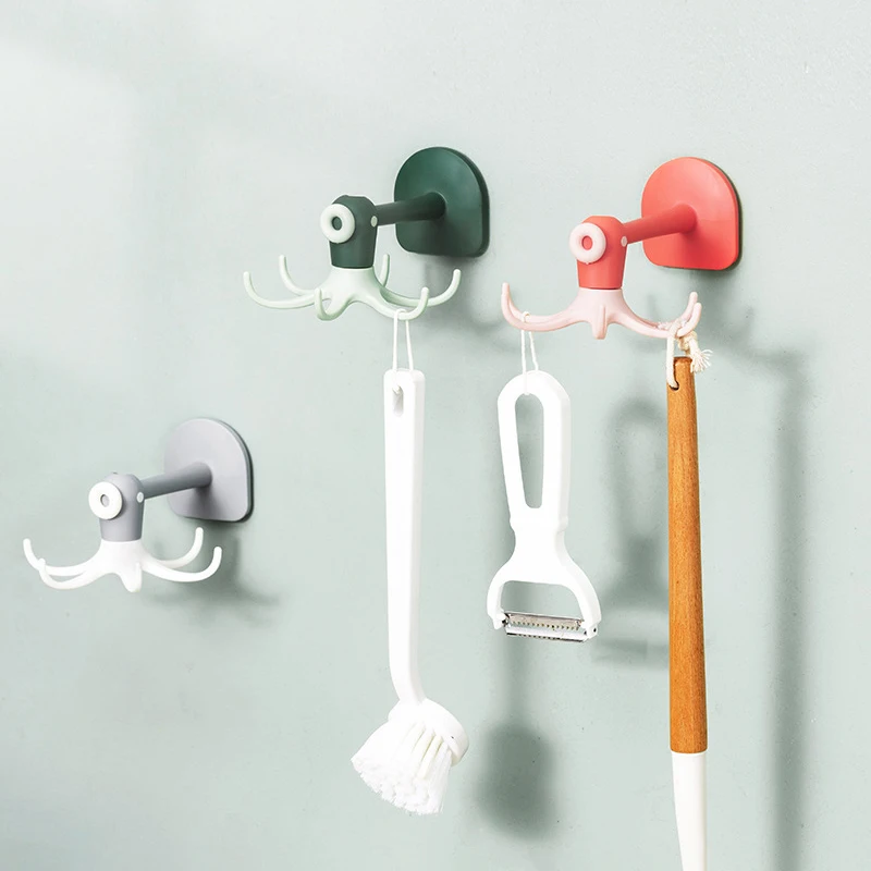 

Вращающийся крючок-осьминог, кухонный стеллаж для хранения, стеллаж для хранения, клейкий крючок для украшения дома, ванной, общежития, дома...