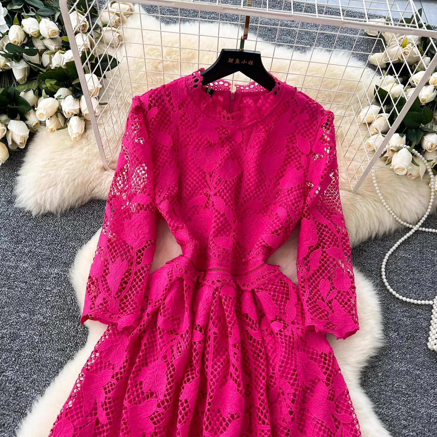 Белое кружевное платье для женщин элегантные платья с круглым вырезом