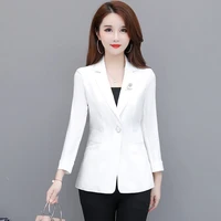 2022 spring and autumn new suit jacket womens waist like solid color womens jacket fashion wild black female blazer