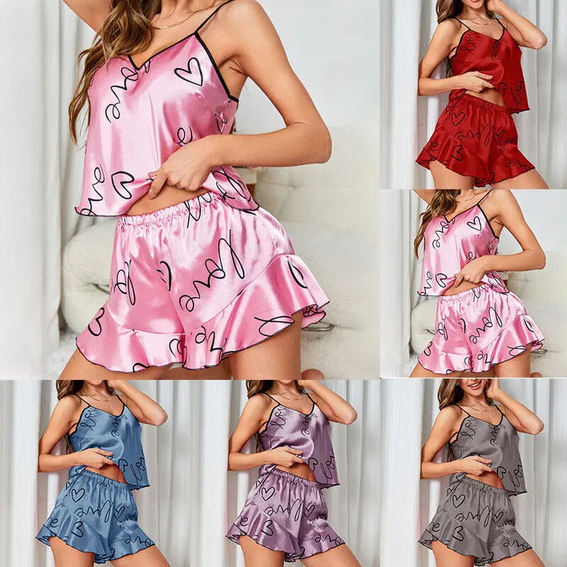 Новинка 2024 Женский Пижамный костюм модное эластичное атласное кружевное