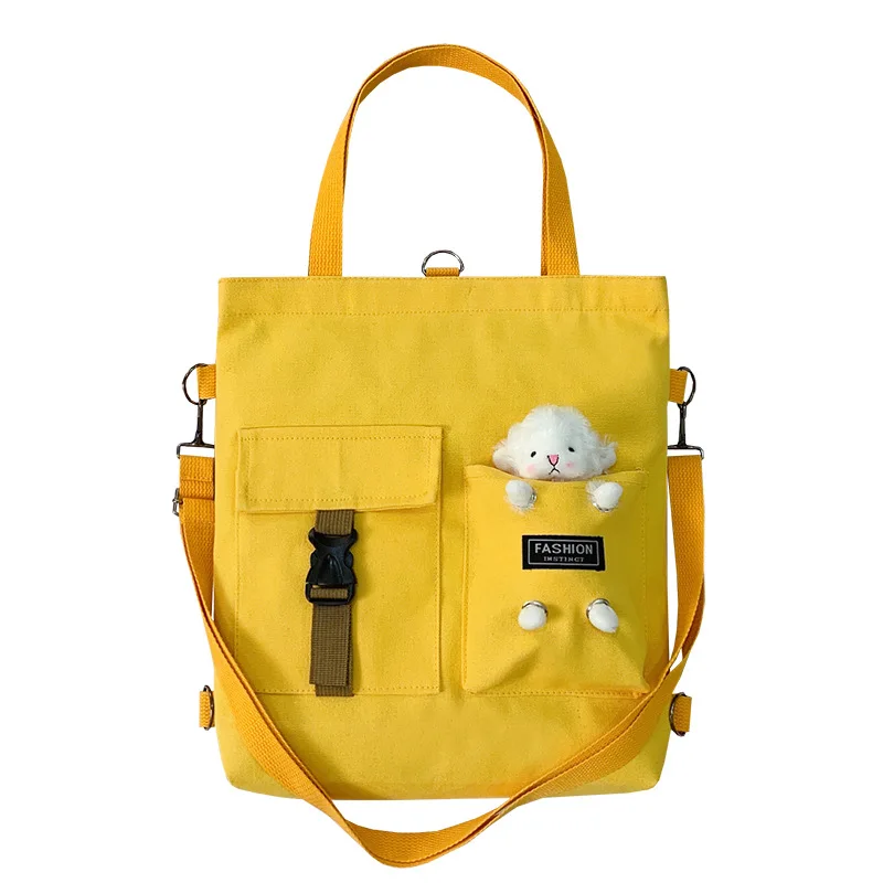 Fashion Trend Women's Bag 2022 New Canvas Shoulder Bag Cute Cow Sheep Bear Student Bag Literary Zipper Luxury Handbags Tote Bag