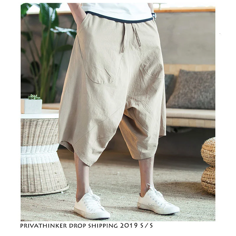 

Dropshipping Men Harajuku Harem Pants 2022 Mens Summer Cotton Linen Joggers Pants Male Vintage Chinese Style Sweatpants Fashions