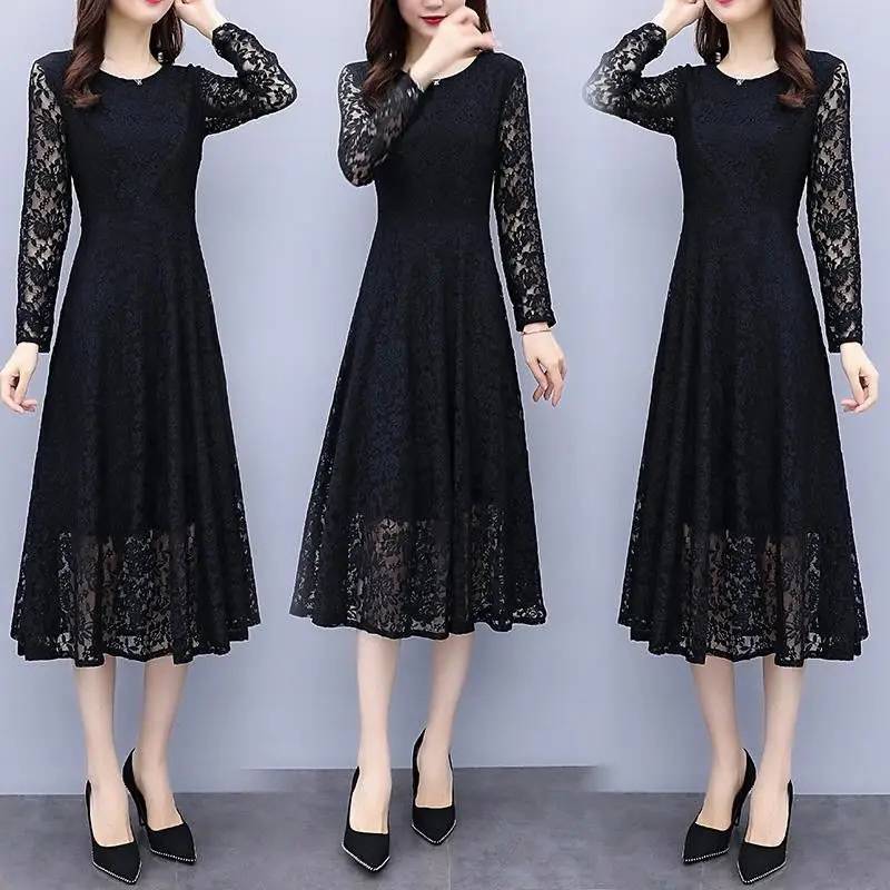 

Women Lace Long Dress slimming Spring Autumn Plus size Bottoming Skirt