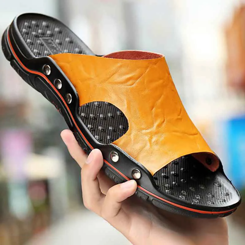 Кожаные шлепанцы