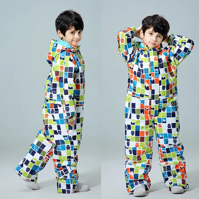 

Новый детский цельный лыжный костюм для мальчиков s Зимний лыжный костюм Детский комплект для сноуборда комбинезоны водонепроницаемые ветрозащитные теплые флисовые лыжные штаны