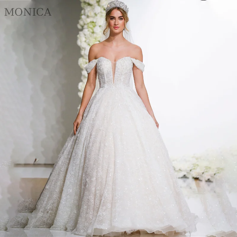 

MONICA Wedding Dress 2022 Off The Shoulder Appliques A-LINE Bridal Gowns Floor-Length Court Train Vestido De Novia Custom Made