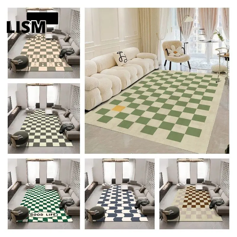 

Checkerboard Carpet Living Room Sofa Modern Minimalist Bedroom Antiskid Carpets Ins Wind Bedside Living Room Bedroom Decoration