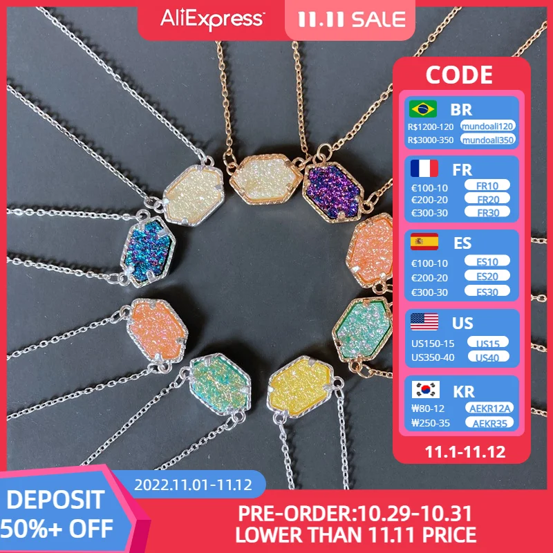 

Druzy Crystals Quartz Geometric Oval Choker Collar Necklaces for Women Classic Designer Inspired Fashion Jewelry