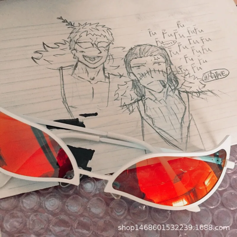 Фото Солнцезащитные очки One Piece Donquixote, очки для косплея Doflamingo, аниме-очки в форме кошачьего глаза для женщин и мужчин, забавный подарок на Рождество, реквизит для вечеринок №3