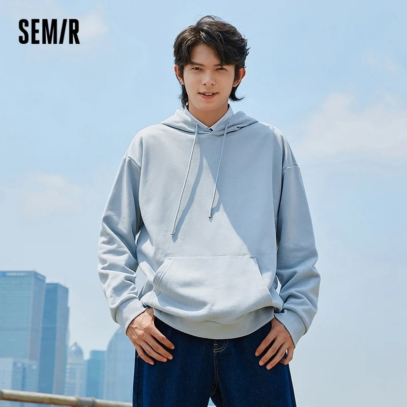 

Semir Men Sweatshirt Winter Loose Fleece Campus Style Solid Color Premium Drawstring d New Fashion dies