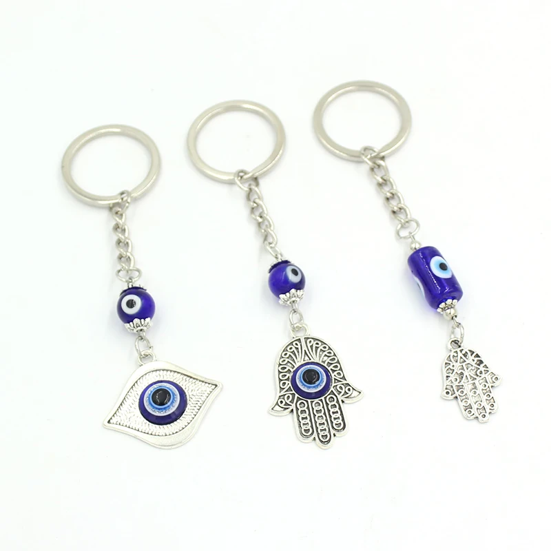 

New Arrival Lucky Eye Keychain Car Keyring Ceramics Blue Turkish Evil Eye Hamsa Hand Key Chain for Women Men Jewelry Gift