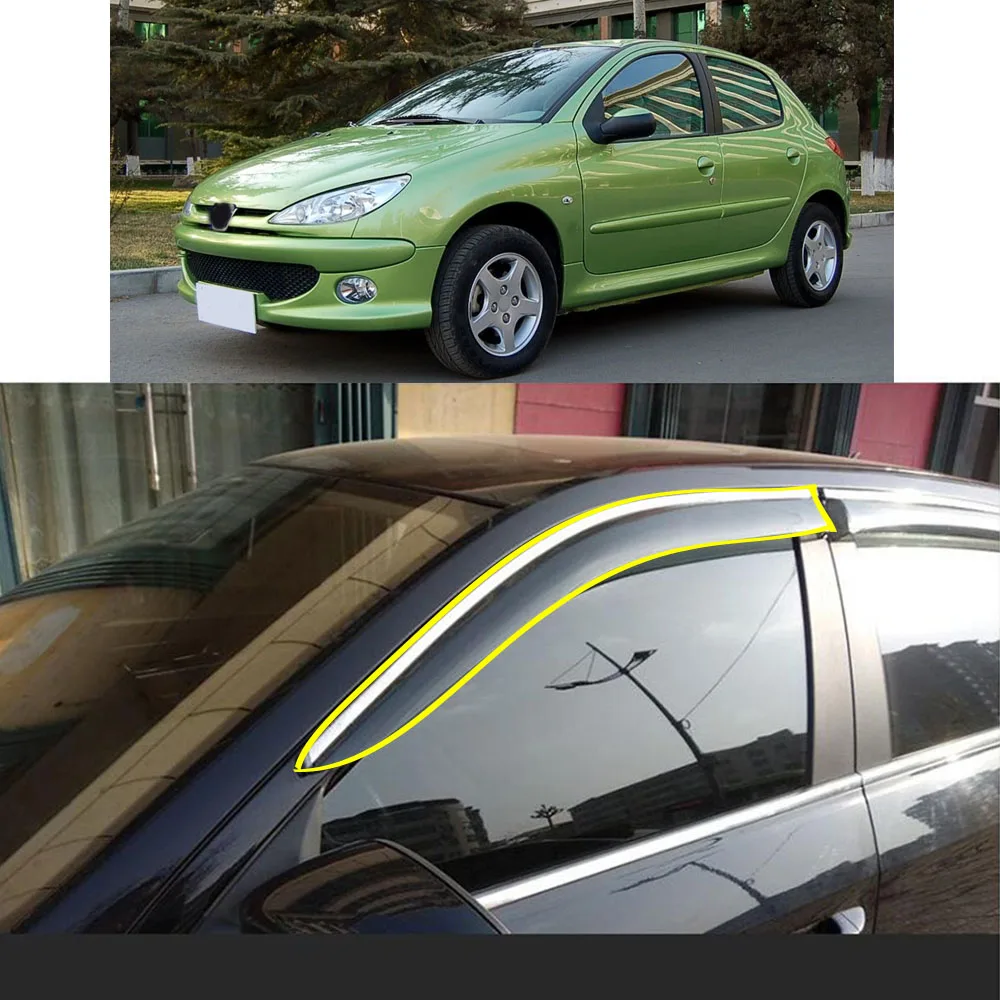 Car Body Styling Sticker Plastic Window Glass Wind Visor Rain/Sun Guard Vent For Peugeot 206 2004 2005 2006 2007 2008 2009 2010