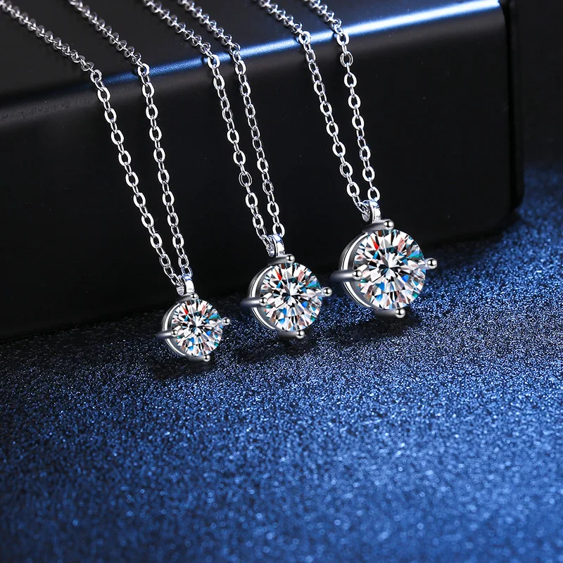 

8mm Zircon 3CT Moissanite Necklace Round Pendant Diamond Chain For Women 925 Silver Prong Setting VVS Mossanite Fine Jewelry