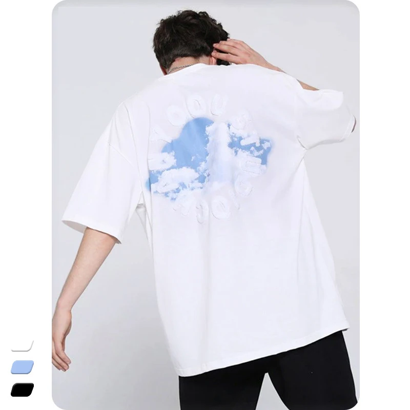 

Fashion Streetwear Unisex T Shirts Towel Embroidered Short Sleeve Vintage O-Neck Top Tees Oversized 100% Cotton Men's T-Shirt