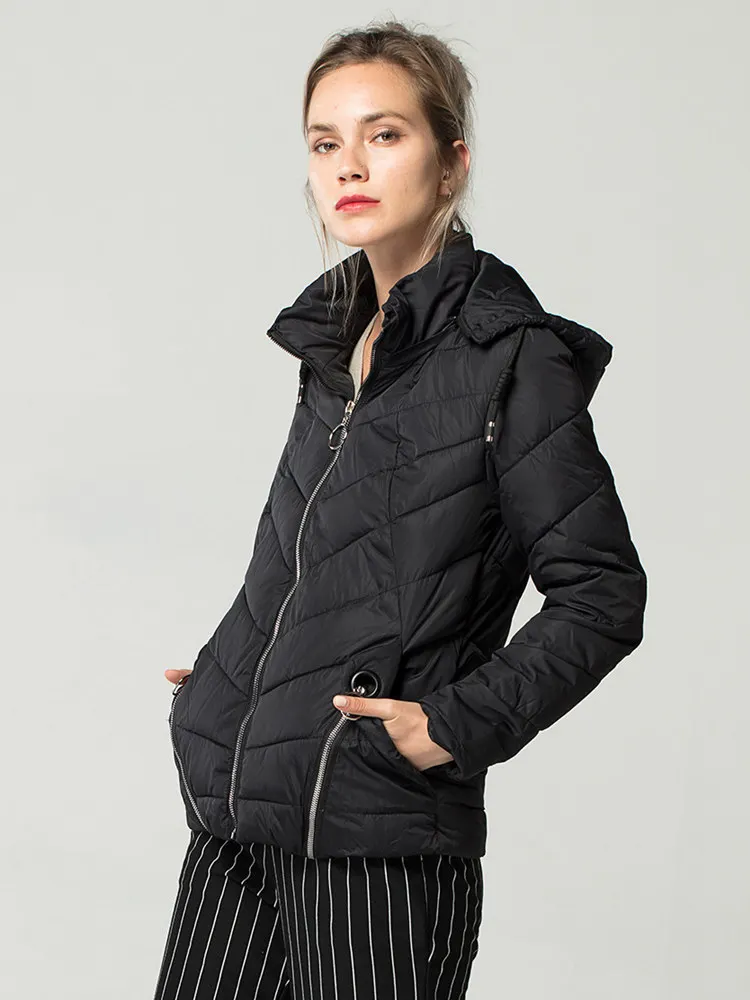 Short Soft Autumn Winter Thin Down Parka Women Causal Hooded Solid Coat Ladies Chic Jacket Female Outerwear