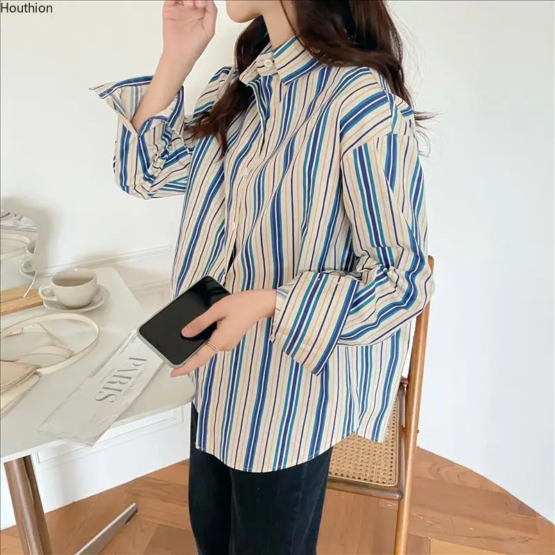 

Striped Chiffon Women's Blouses Retro Shir New Korean Long Sleeve Summer Fashion Casual Spring Lady Clothing Houthion