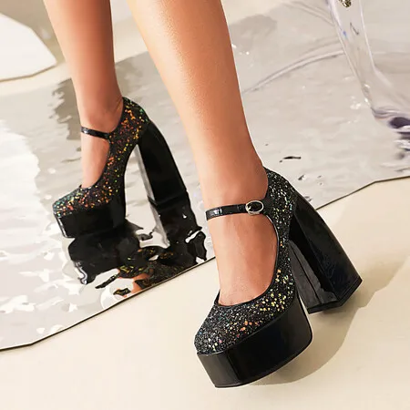 

Туфли большого размера на высоком каблуке, модные туфли на толстом каблуке, индивидуальный дизайн, высокая подошва, большие размеры