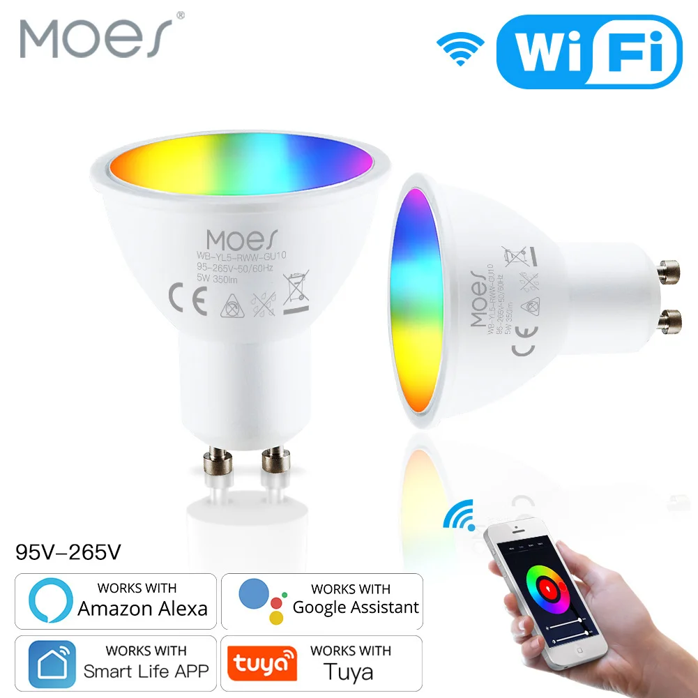 MOES-Bombillas LED GU10 inteligentes con sistema de iluminación wifi, bombilla con control...