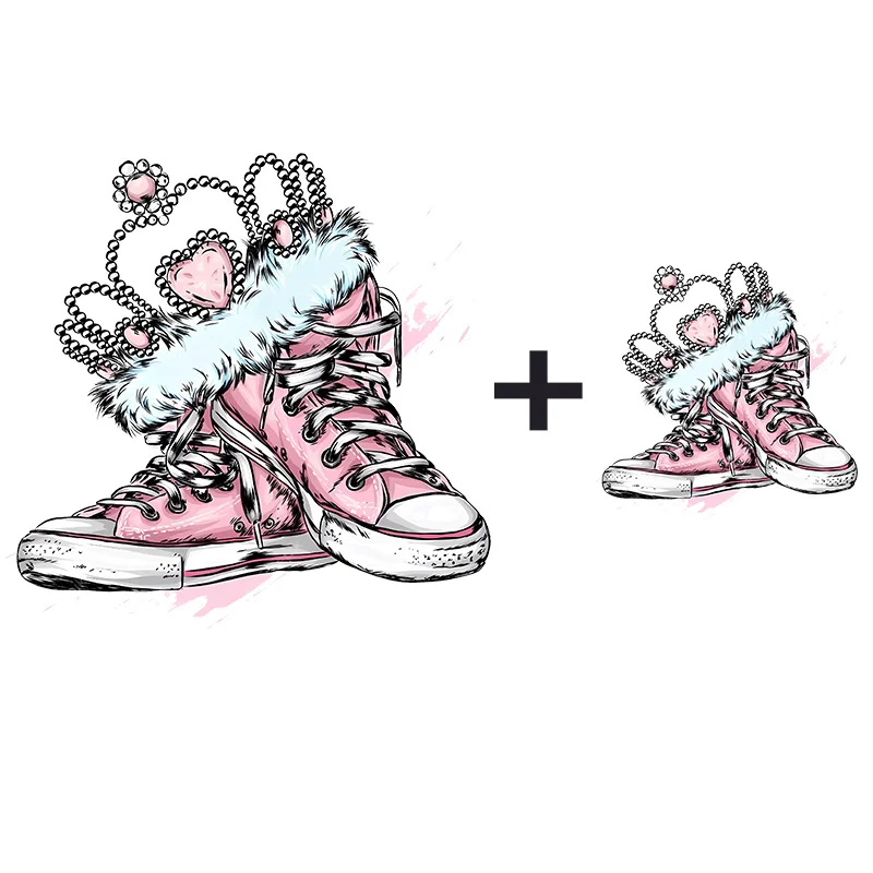 

Iron On Fashion Crown Shoes Heat Transfer Sticker For Clothes Beautiful Cartoon Transfer Washable DIY T-shirt Sweater Appliques