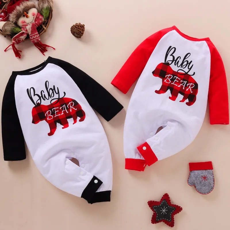 

Christmas Baby Boy Girl Clothes Newborn Fall Winter Rompers Letter Plaid Bear Long Sleeve Jumpsuits Baby Items 0 to 12 Months