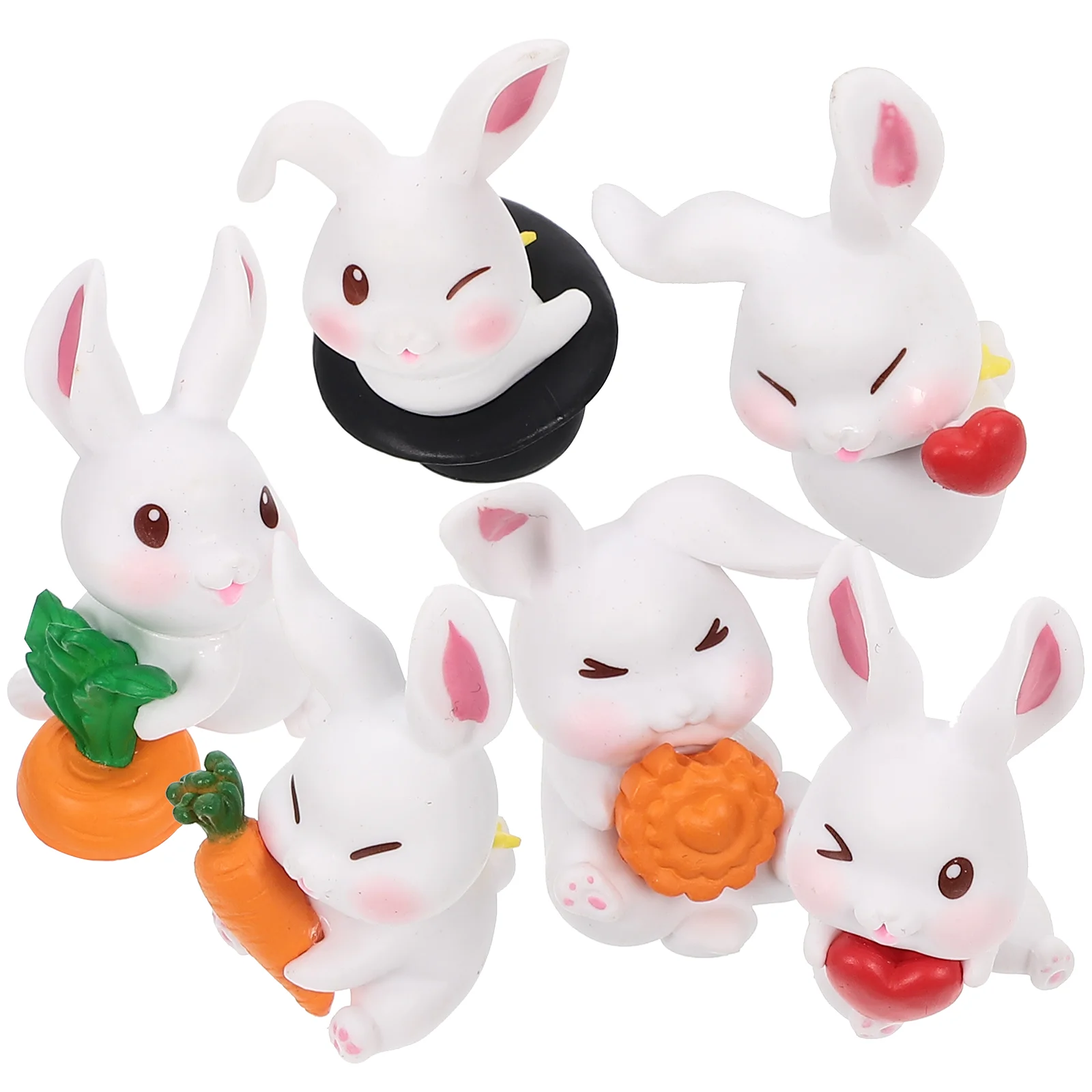 

Bunny Rabbit Easter Statue Miniature Cute Ornament Figurine Resin Figurines Carrot Animal Figure Cake Gifts Sculpture Landscape