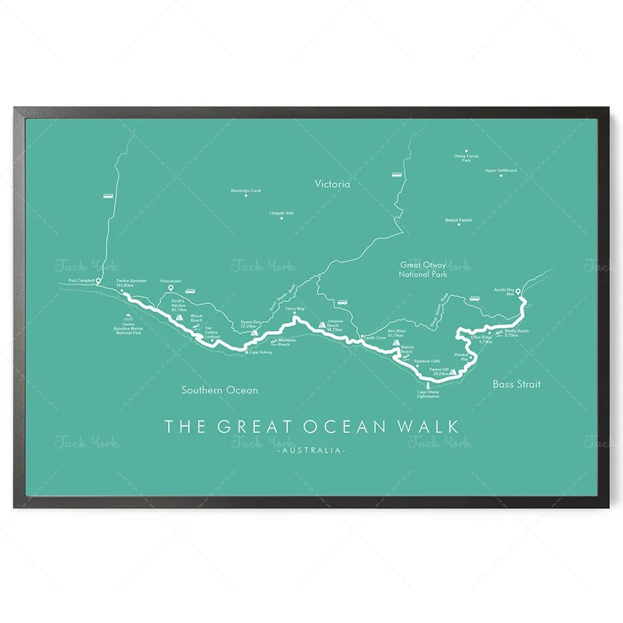 Great Ocean Walk Poster | The Map Australia Hiking 12 Apostles Relive your Adventures Trail