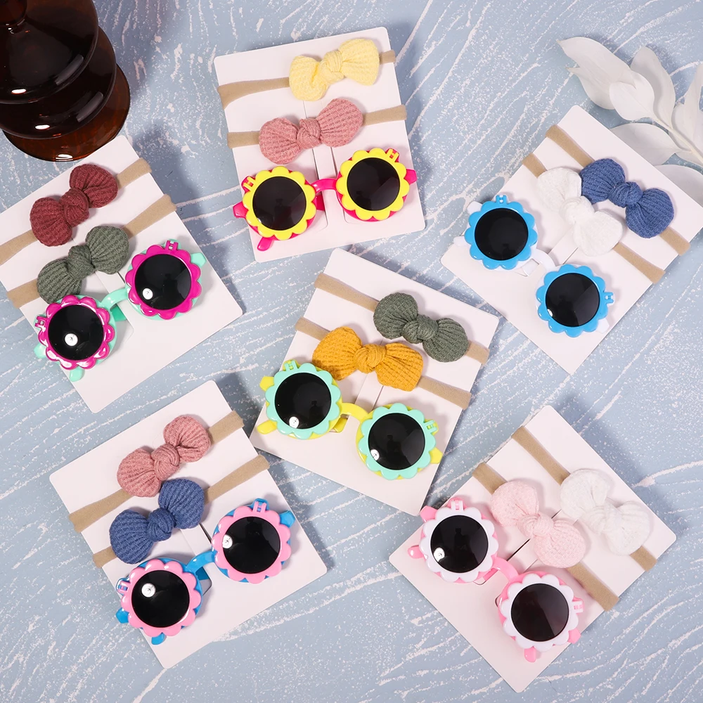 

3PCS/Pack Beach Photography Baby Headband Cute Sunglasses Set Kids Headwear Girls Hair Accessories Props Toddler Headwear