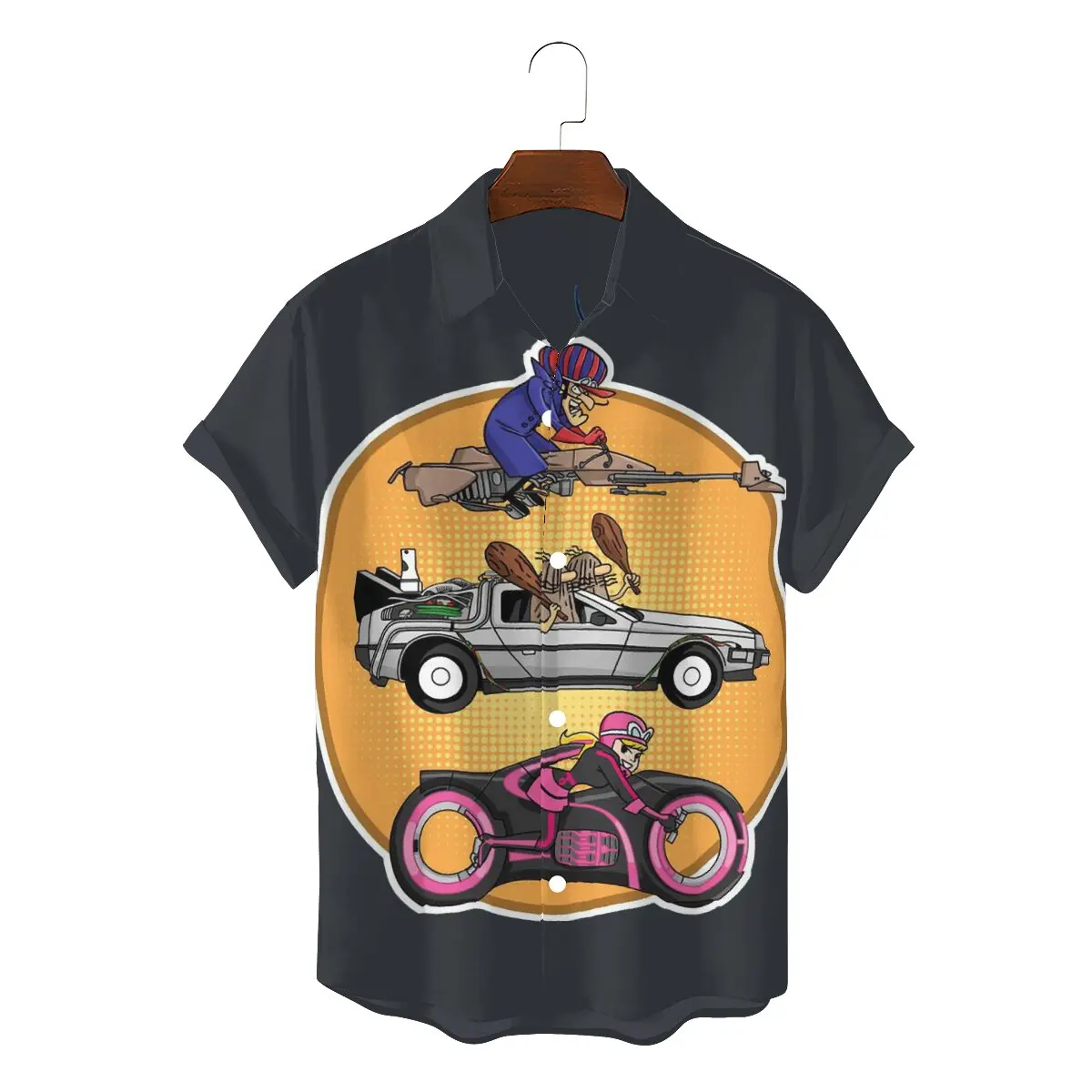 

BEYOND 2022 Men Humor Hawaii Shirts Wacky Races 1968 Anime TV Series Square Collar Short Sleeve Single breasted 3D Shirt