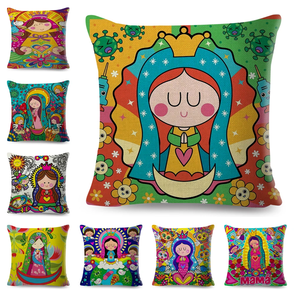 

Blessed Virgin Mary Art Cushion Cover Decor Kawaii Cartoon Children Pillowcase for Sofa Home Car Polyester Pillow Case 45x45cm
