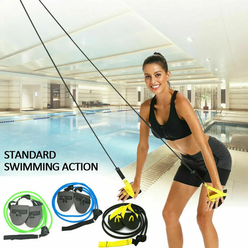 Simulate Swimming Land Exercise Resistance Bands with Handles Arm Fitness Strength Trainer Pilates Stretch Pull Rope Equipment