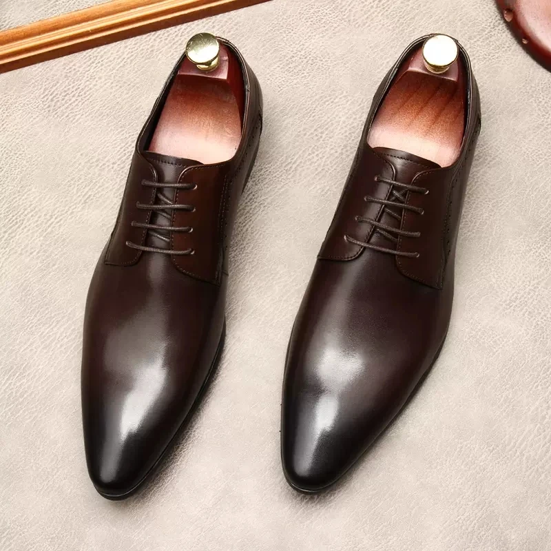 

Genuine Leather Men Oxford Shoes Italy Design Brogue Black Wine Red Formal Men Dress Shoe Wedding Fashion Party Shoes For Suit