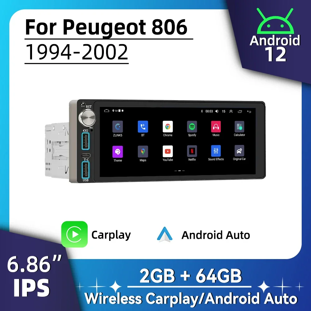 6 86 &quotэкран Android автомобильный мультимедиа для Peugeot 806 1994-2002 1 Din радио стерео