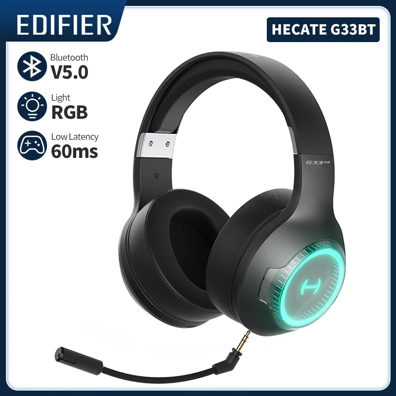 Беспроводная игровая гарнитура EDIFIER HECATE G33BT, Bluetooth 5,0, 60 мс, низкая задержка, 48 часов воспроизведения, RGB светильник ка, игровые наушники