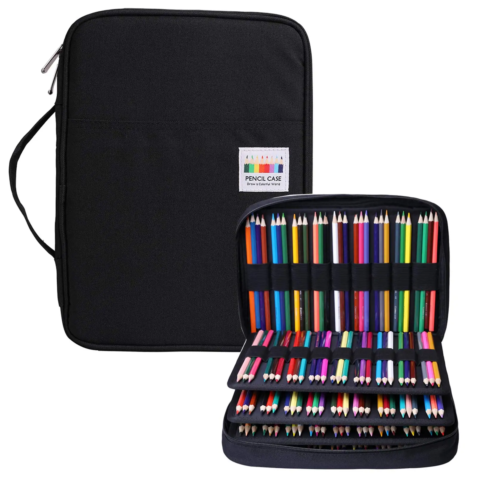 Case Pen Case Organizer With Handy Wrap  Zipper Multilayer Holder For Prismacolor Colored Pencils & Gel Pen