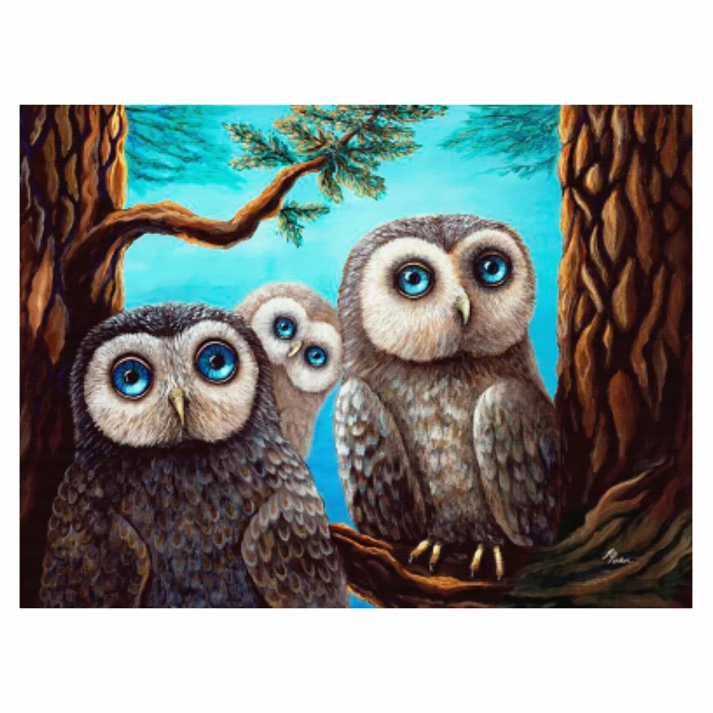 

DIY 5D diamond painting owl family cross stitch set full diamond embroidery mosaic landscape animal decorative painting gift