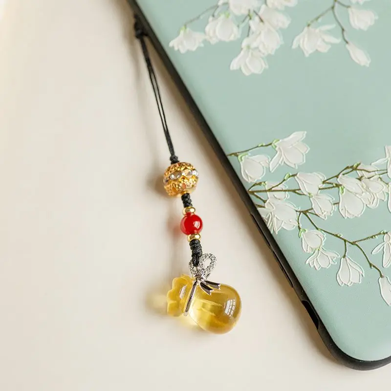 

Chinese style original yellow crystal mobile phone chain Zhaocai Money Bag Pendant Couple Mobile Phone Pendant Safety Pendant