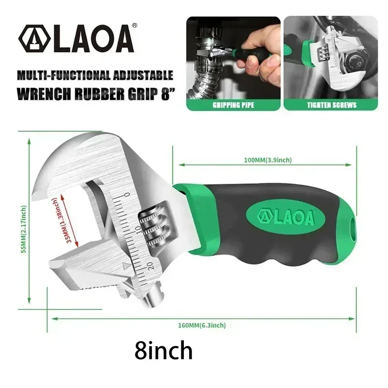 LAOA Разводной гаечный ключ двойного назначения, 6 дюймов, 8 дюймов, многофункциональный гаечный ключ, большое отверстие, короткая ручка, подвижный трубный ключ