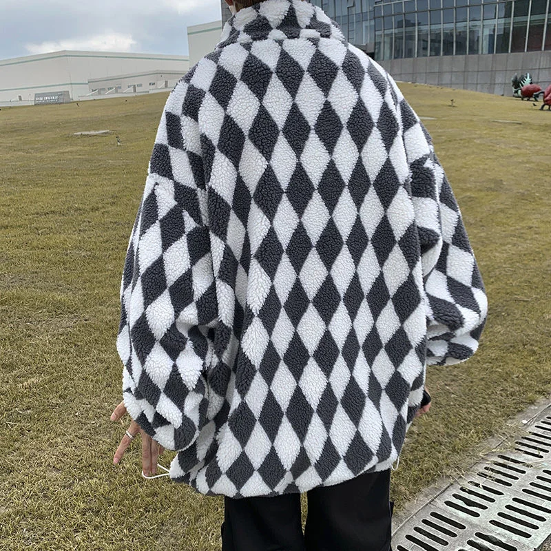 Winter Jacket Men Warm Fashion Retro Casual Plaid Thickened Lamb Wool Jackets Mens Streetwear Loose Short Coat Men Clothes M-3XL