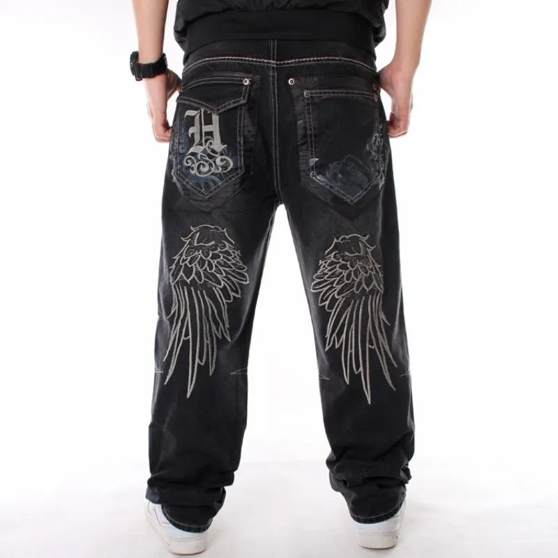 

2023 New Man Loose Baggy Jeans Hiphop Skateboard Denim Pants Street Dance Hip Hop Rap Male Black Trousers Chinese Size 30-46