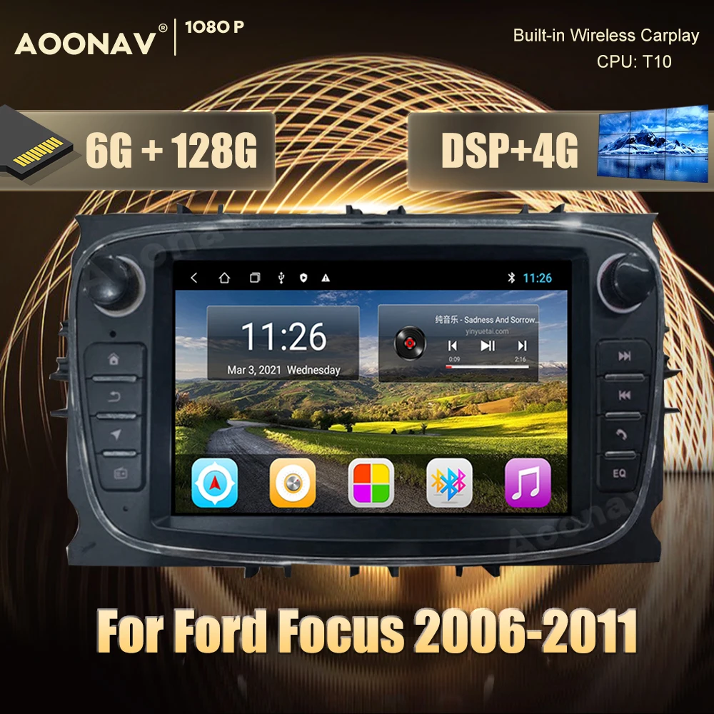 

Автомобильный радиоприемник 128 ГБ 1din Android GPS для Ford Focus 2006-2011, автомобильный мультимедийный плеер, стереоприемник, головное устройство