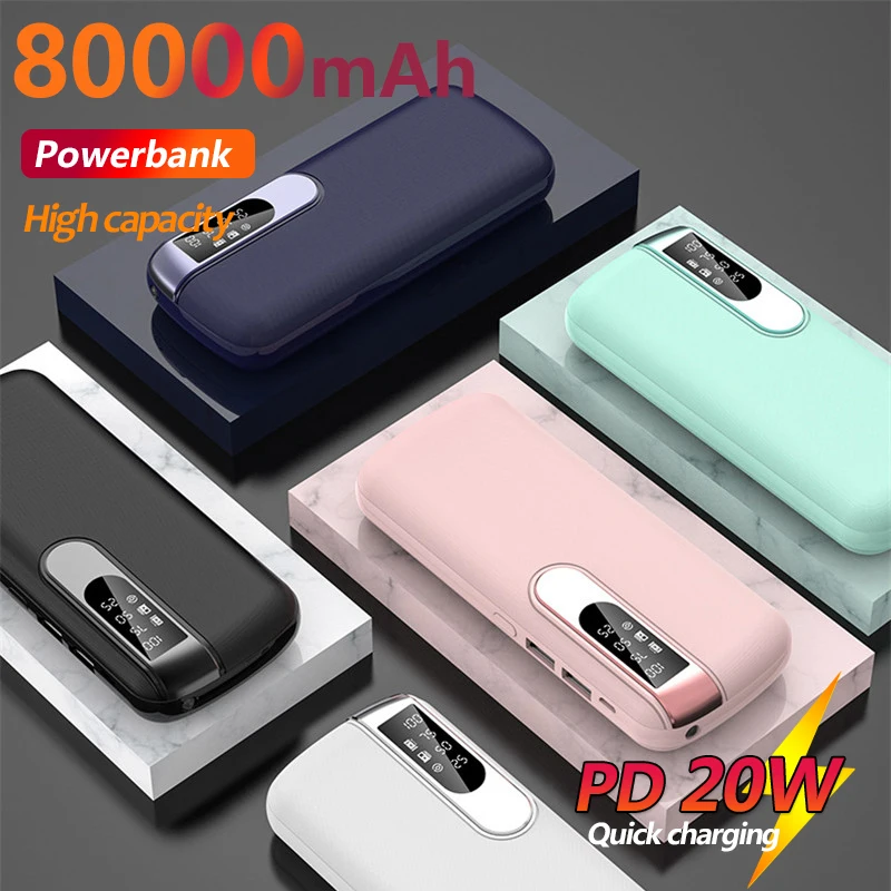 

Portable 80000mAh Fast Charging Power Bank Charger with LED Display 2USB Flashlight External Battery for Xiaomi IPhone Samsung