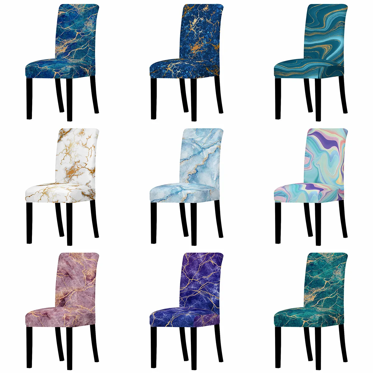 

Marble Pattern Stretch Anti-fouling Dining Chair Cover Nordic Style Spandex High Back Seat Cover Removable Home Decorations