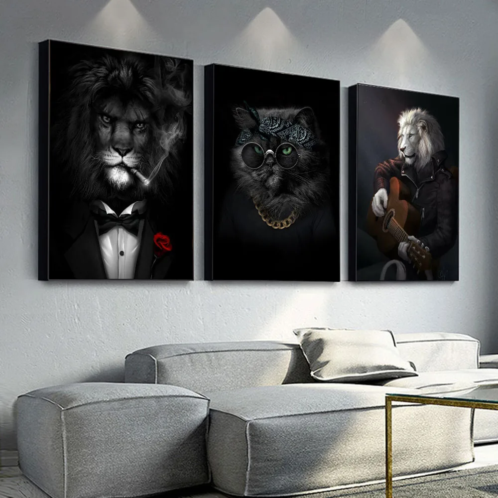 Современный Стиль Печать На Холсте Настенное Искусство-лев Обезьяна Тигр