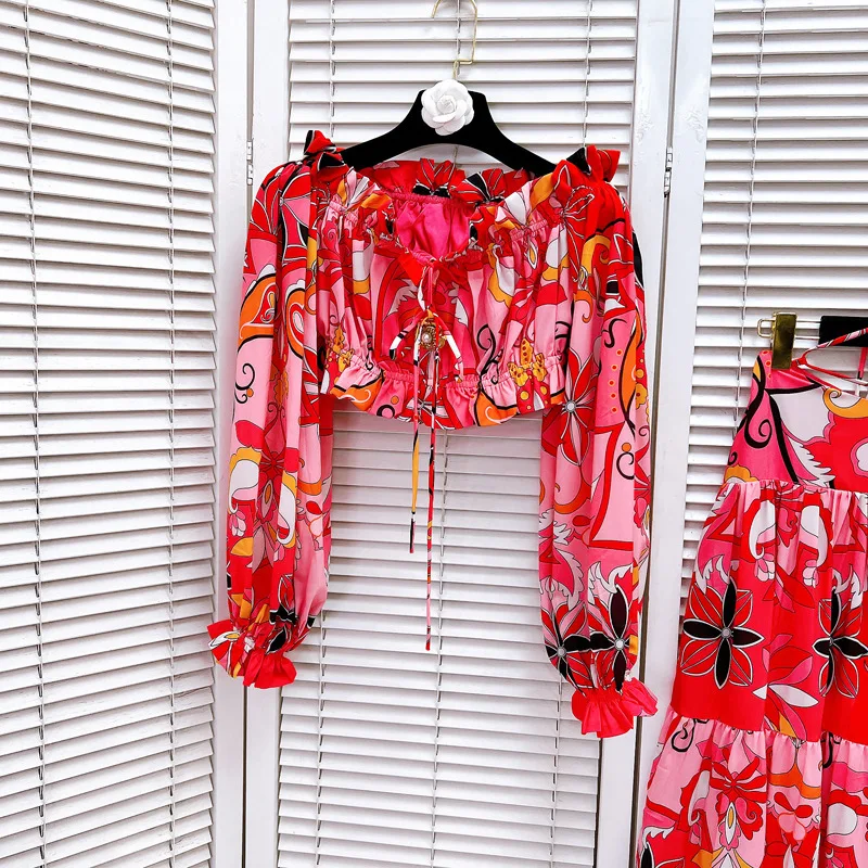 [ZOCI] Пляжный курорт с цветочным принтом на одно плечо короткий топ объемными