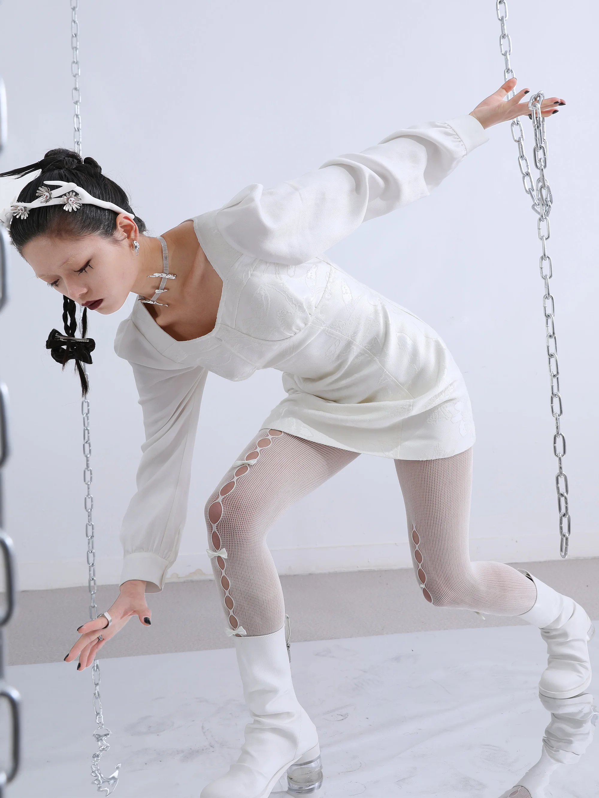 Комбинезон He весна/лето шелкография черно-белые обтягивающие легинсы