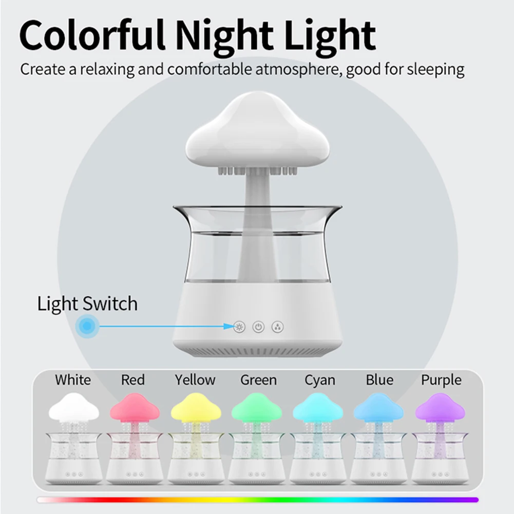 

Mushroom Rain Mist Maker Fogger Colorful Night Light Essential Oil Diffusers Moisturize Skin Home Decor for Friends Family Gifts