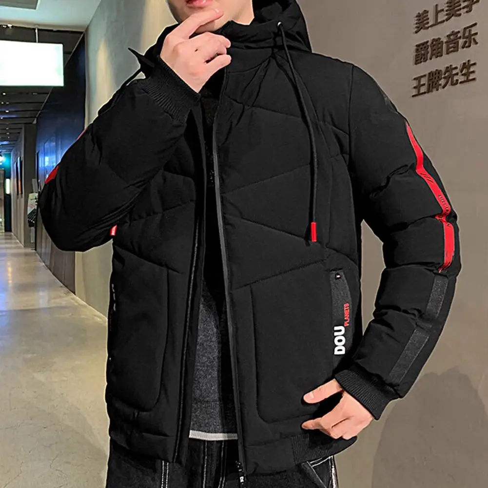 Stylish Men Hooded Coat Long Sleeve Autumn Winter Drawstring Ribbed Cuff Jacket  Super Soft Male Coat for Outdoor