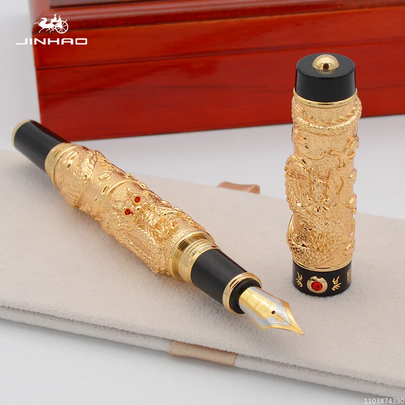 Jinhao перьевая ручка с двойным драконом золотые пластины зажим Иридиевый тонкий
