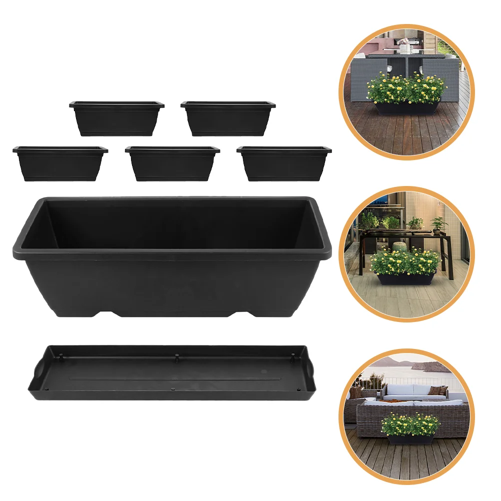 

6 Pcs Square Flower Pot Black Plant Pots Rectangle Planters for Outdoor Plants Patio Vegetable Plastic Indoor