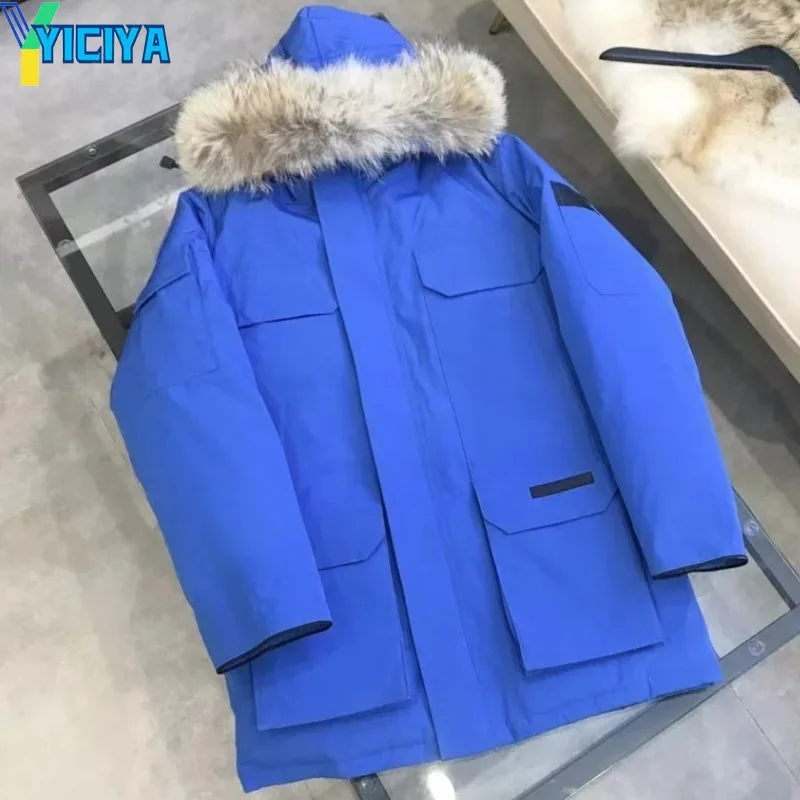 

YICIYA канадский брендовый пуховик, стильные высококачественные новые 90 гусиные Белые парки, женские свободные теплые пальто с большим меховым воротником и вышивкой